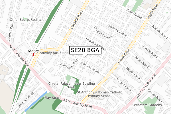 SE20 8GA map - large scale - OS Open Zoomstack (Ordnance Survey)