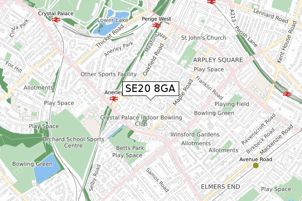 SE20 8GA map - small scale - OS Open Zoomstack (Ordnance Survey)