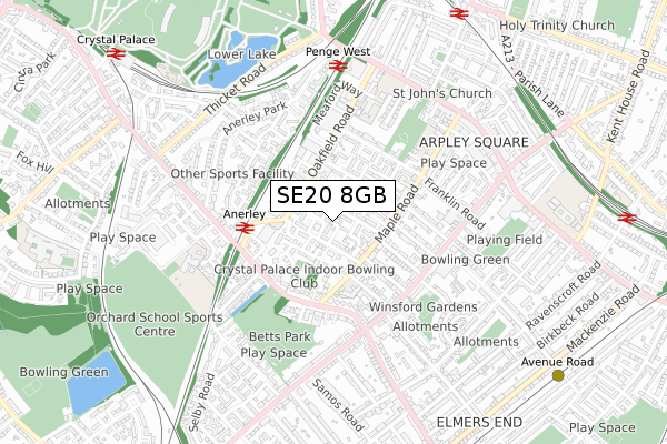 SE20 8GB map - small scale - OS Open Zoomstack (Ordnance Survey)