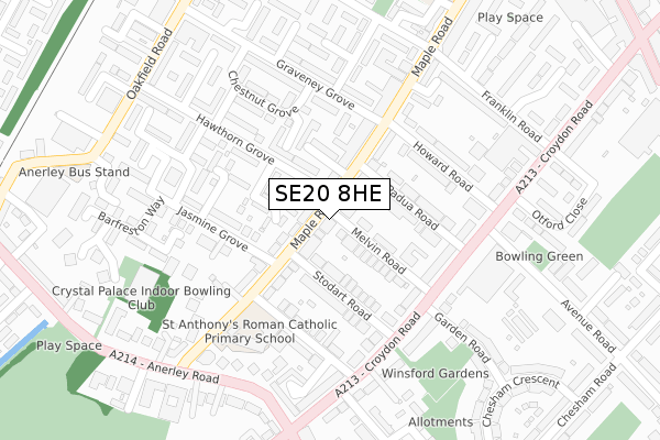 SE20 8HE map - large scale - OS Open Zoomstack (Ordnance Survey)