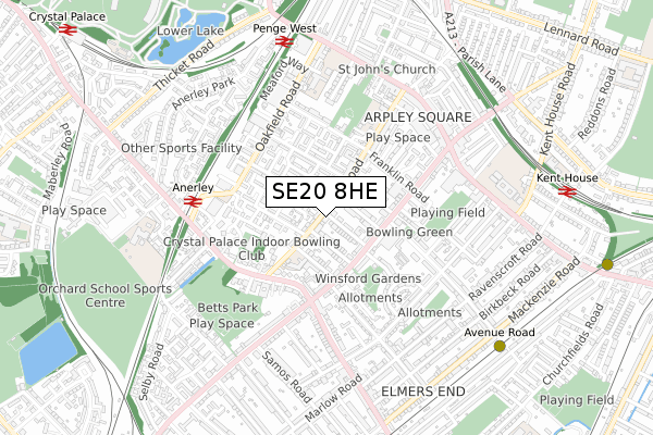 SE20 8HE map - small scale - OS Open Zoomstack (Ordnance Survey)