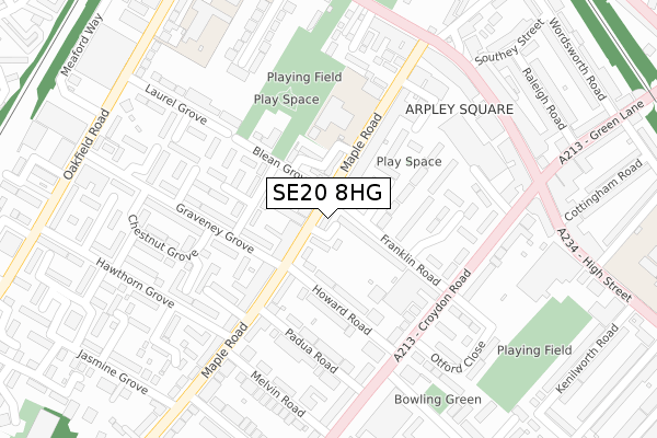 SE20 8HG map - large scale - OS Open Zoomstack (Ordnance Survey)