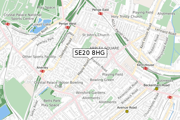 SE20 8HG map - small scale - OS Open Zoomstack (Ordnance Survey)