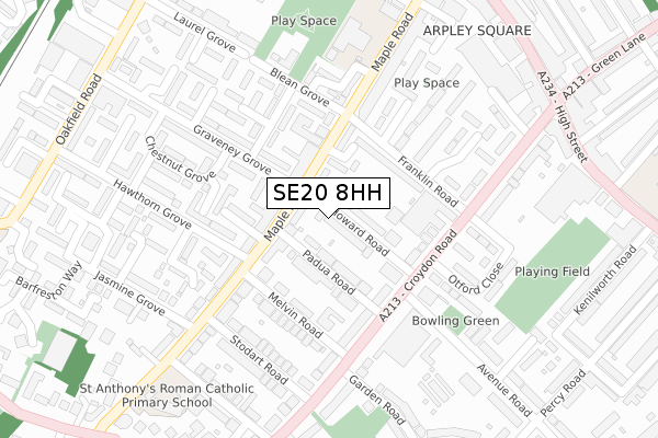 SE20 8HH map - large scale - OS Open Zoomstack (Ordnance Survey)