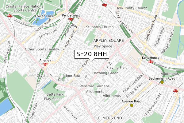 SE20 8HH map - small scale - OS Open Zoomstack (Ordnance Survey)