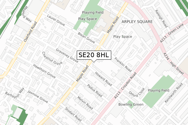 SE20 8HL map - large scale - OS Open Zoomstack (Ordnance Survey)