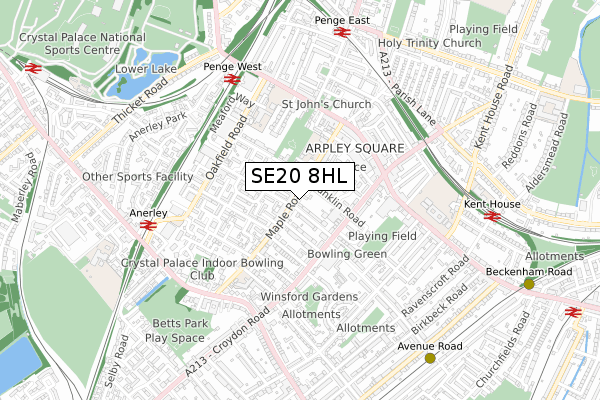 SE20 8HL map - small scale - OS Open Zoomstack (Ordnance Survey)