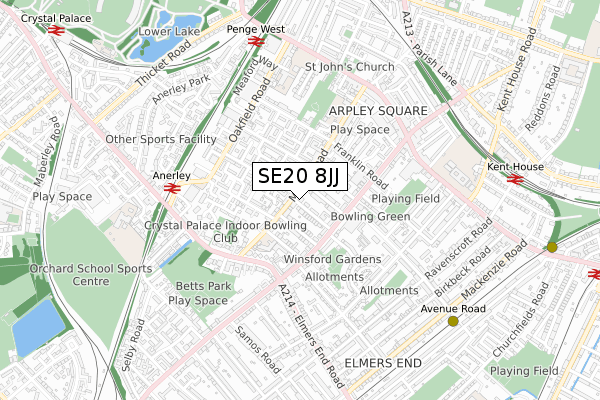 SE20 8JJ map - small scale - OS Open Zoomstack (Ordnance Survey)