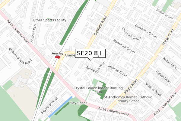 SE20 8JL map - large scale - OS Open Zoomstack (Ordnance Survey)