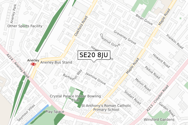 SE20 8JU map - large scale - OS Open Zoomstack (Ordnance Survey)