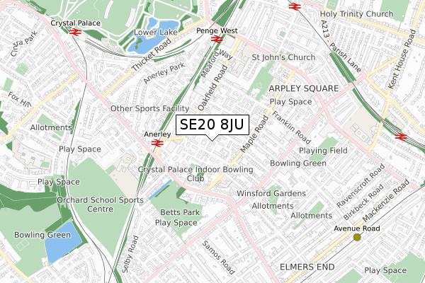 SE20 8JU map - small scale - OS Open Zoomstack (Ordnance Survey)