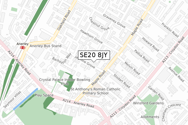 SE20 8JY map - large scale - OS Open Zoomstack (Ordnance Survey)