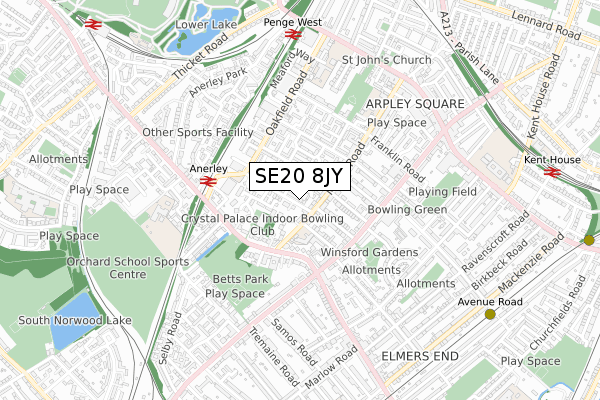 SE20 8JY map - small scale - OS Open Zoomstack (Ordnance Survey)