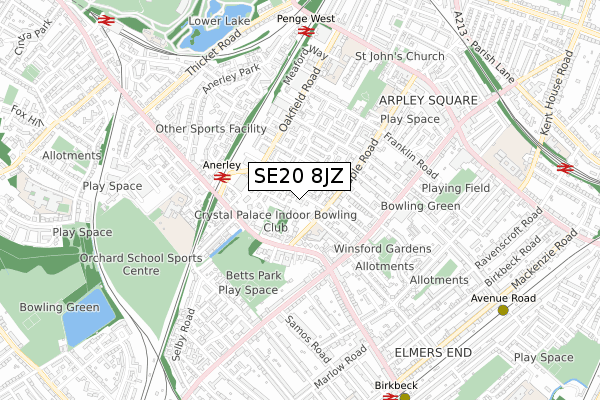 SE20 8JZ map - small scale - OS Open Zoomstack (Ordnance Survey)