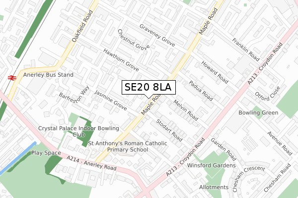 SE20 8LA map - large scale - OS Open Zoomstack (Ordnance Survey)