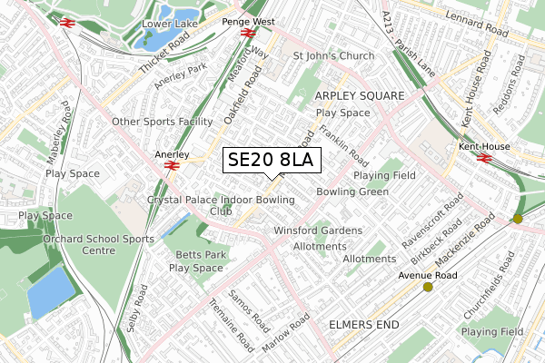 SE20 8LA map - small scale - OS Open Zoomstack (Ordnance Survey)