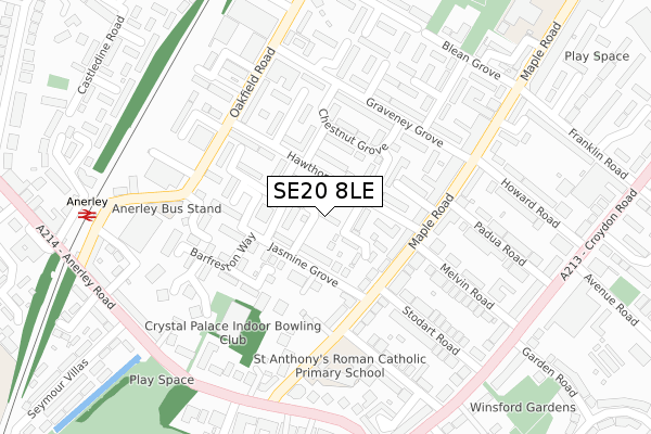 SE20 8LE map - large scale - OS Open Zoomstack (Ordnance Survey)