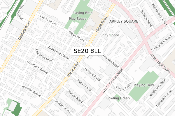 SE20 8LL map - large scale - OS Open Zoomstack (Ordnance Survey)