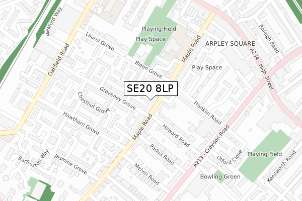 SE20 8LP map - large scale - OS Open Zoomstack (Ordnance Survey)