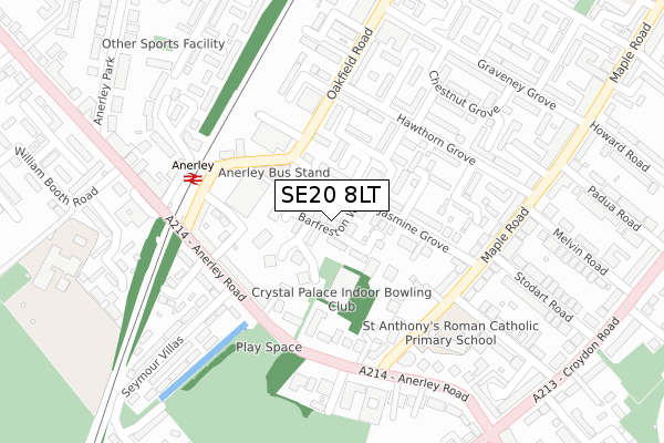 SE20 8LT map - large scale - OS Open Zoomstack (Ordnance Survey)