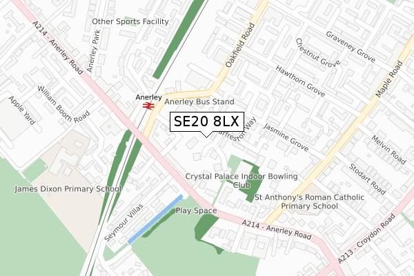 SE20 8LX map - large scale - OS Open Zoomstack (Ordnance Survey)