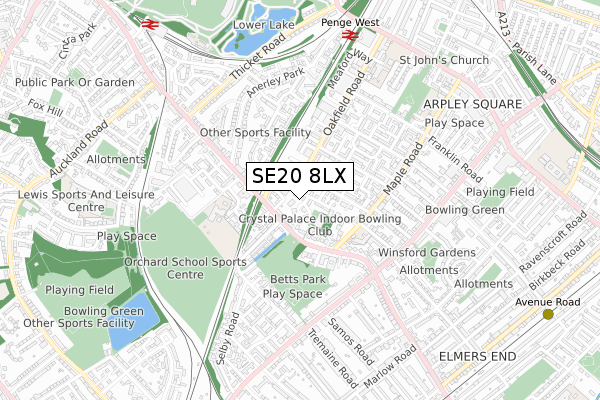 SE20 8LX map - small scale - OS Open Zoomstack (Ordnance Survey)