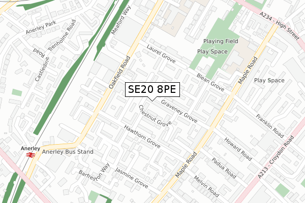 SE20 8PE map - large scale - OS Open Zoomstack (Ordnance Survey)