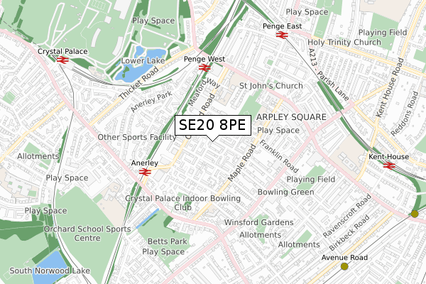 SE20 8PE map - small scale - OS Open Zoomstack (Ordnance Survey)