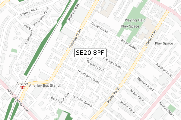 SE20 8PF map - large scale - OS Open Zoomstack (Ordnance Survey)