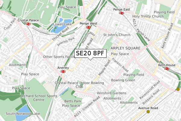 SE20 8PF map - small scale - OS Open Zoomstack (Ordnance Survey)