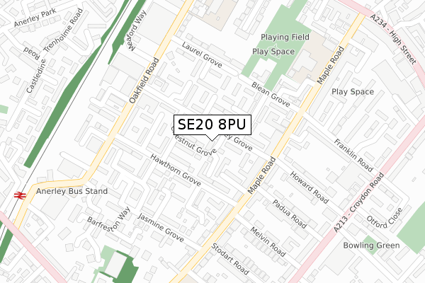 SE20 8PU map - large scale - OS Open Zoomstack (Ordnance Survey)