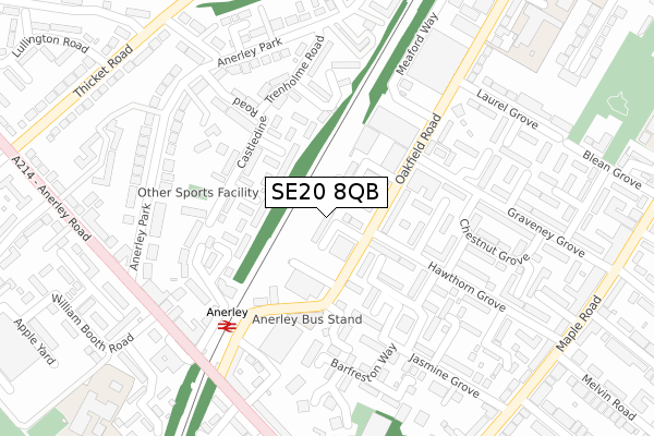 SE20 8QB map - large scale - OS Open Zoomstack (Ordnance Survey)