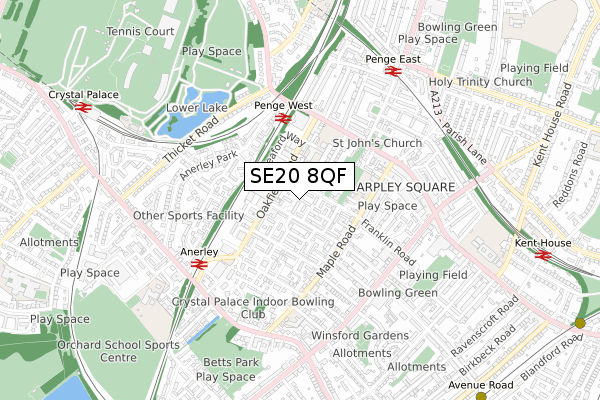 SE20 8QF map - small scale - OS Open Zoomstack (Ordnance Survey)