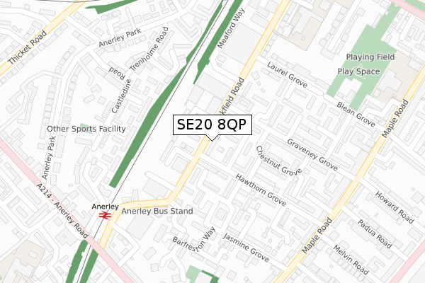 SE20 8QP map - large scale - OS Open Zoomstack (Ordnance Survey)