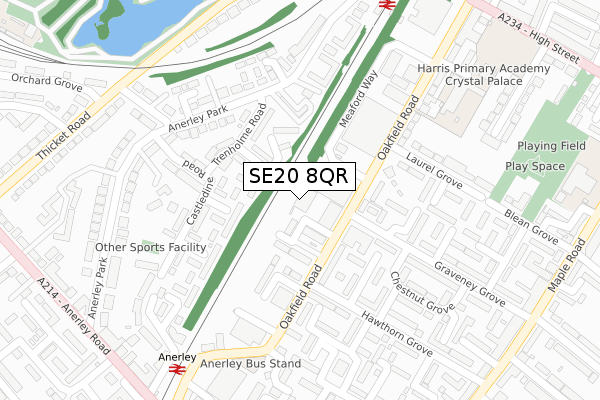 SE20 8QR map - large scale - OS Open Zoomstack (Ordnance Survey)