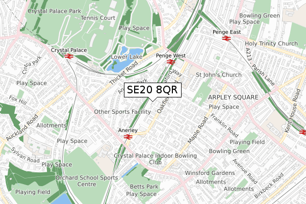 SE20 8QR map - small scale - OS Open Zoomstack (Ordnance Survey)