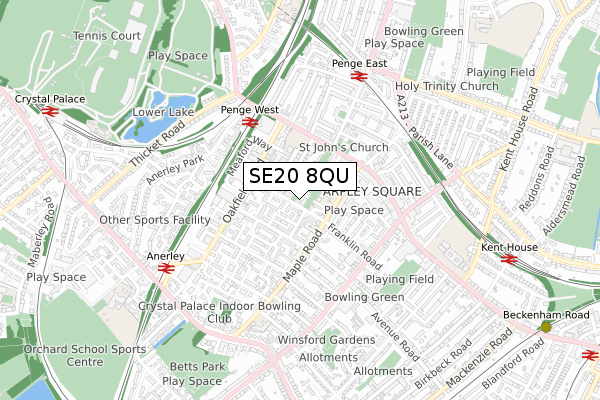 SE20 8QU map - small scale - OS Open Zoomstack (Ordnance Survey)