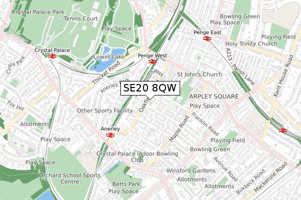 SE20 8QW map - small scale - OS Open Zoomstack (Ordnance Survey)