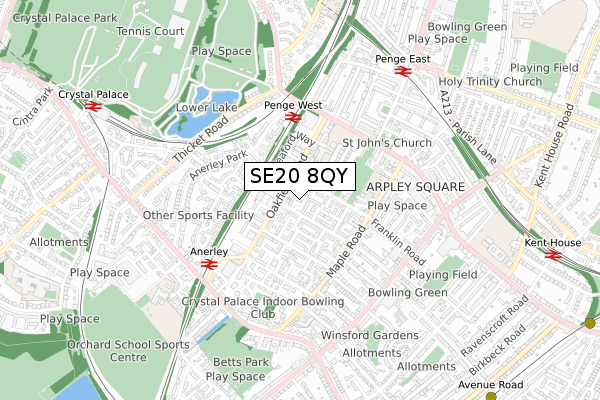 SE20 8QY map - small scale - OS Open Zoomstack (Ordnance Survey)