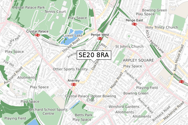 SE20 8RA map - small scale - OS Open Zoomstack (Ordnance Survey)