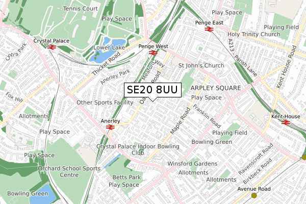 SE20 8UU map - small scale - OS Open Zoomstack (Ordnance Survey)