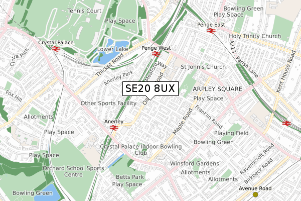 SE20 8UX map - small scale - OS Open Zoomstack (Ordnance Survey)