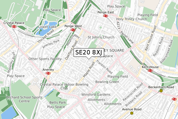 SE20 8XJ map - small scale - OS Open Zoomstack (Ordnance Survey)