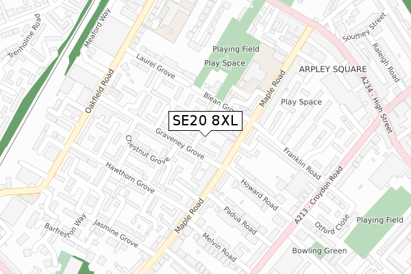 SE20 8XL map - large scale - OS Open Zoomstack (Ordnance Survey)