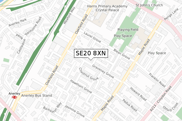 SE20 8XN map - large scale - OS Open Zoomstack (Ordnance Survey)