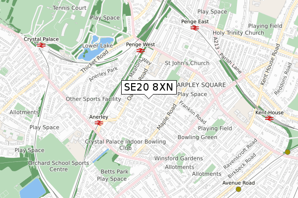 SE20 8XN map - small scale - OS Open Zoomstack (Ordnance Survey)