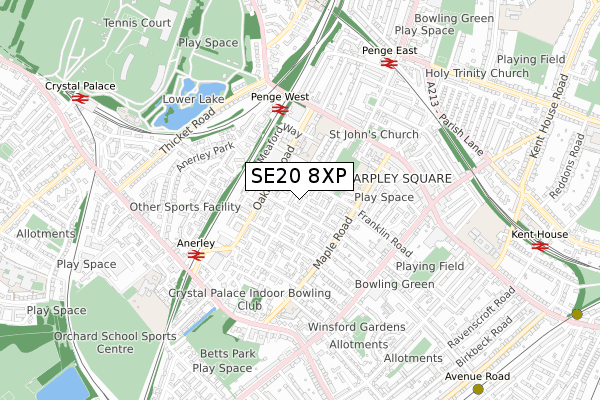 SE20 8XP map - small scale - OS Open Zoomstack (Ordnance Survey)