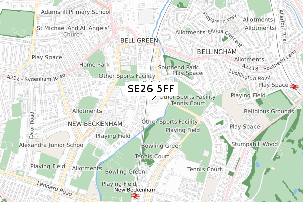 SE26 5FF map - small scale - OS Open Zoomstack (Ordnance Survey)