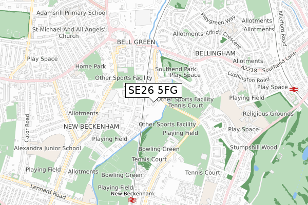 SE26 5FG map - small scale - OS Open Zoomstack (Ordnance Survey)