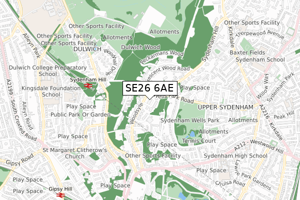 SE26 6AE map - small scale - OS Open Zoomstack (Ordnance Survey)